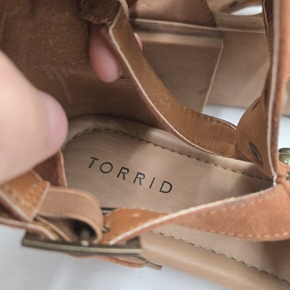 Torrid Studded Brown Gladiator Strap Sandals Wide Width Size 11W Tall Leg Zip - Picture 9 of 10